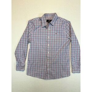 Vineyard Vines Boys Button Down Shirt Plaid Whale Logo Cotton Blue Red M